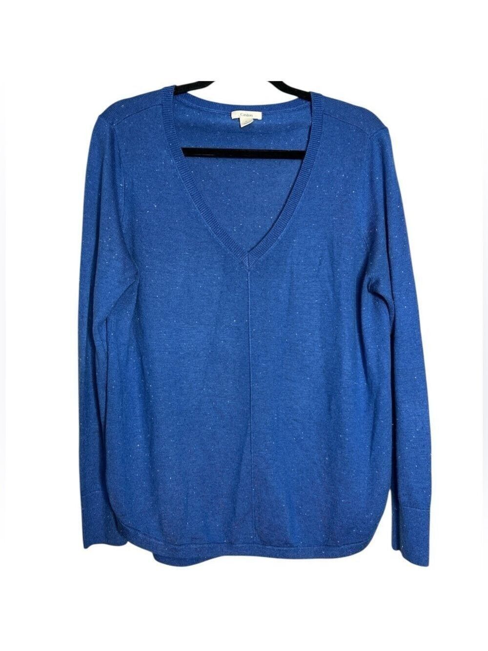 Caslon Blue Speckled V Neck Sweater Acrylic, Alpaca, Wool, size M
